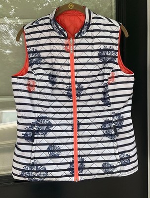 Saint James Quilted Puffer  Vest Jacket Stripe/Ocean Coral Reversible Size 6