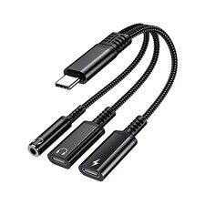 USB-to 3.5mm Headphones and Charger Adapter, 3-in-1 Pair -Audio Splitter Char...