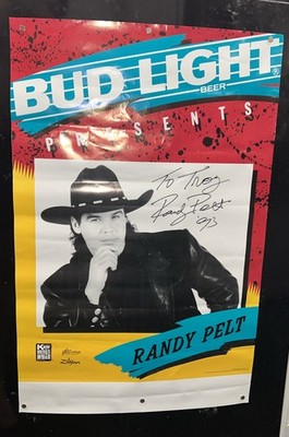 Randy Pelt Autographed 1993 promotional poster, presented by Bud Light 20  x 31 
