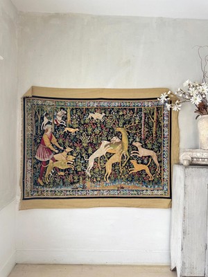 5.8ftx4.0ft Tapestry French Hunting Scene Stag Deer dogs Needlework Robert Four