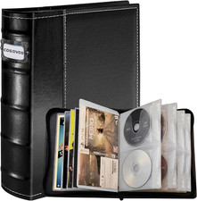 CD DVD Storage Binder, Holds 56 Discs and 28 Booklets with Tag Slots, PU Leather