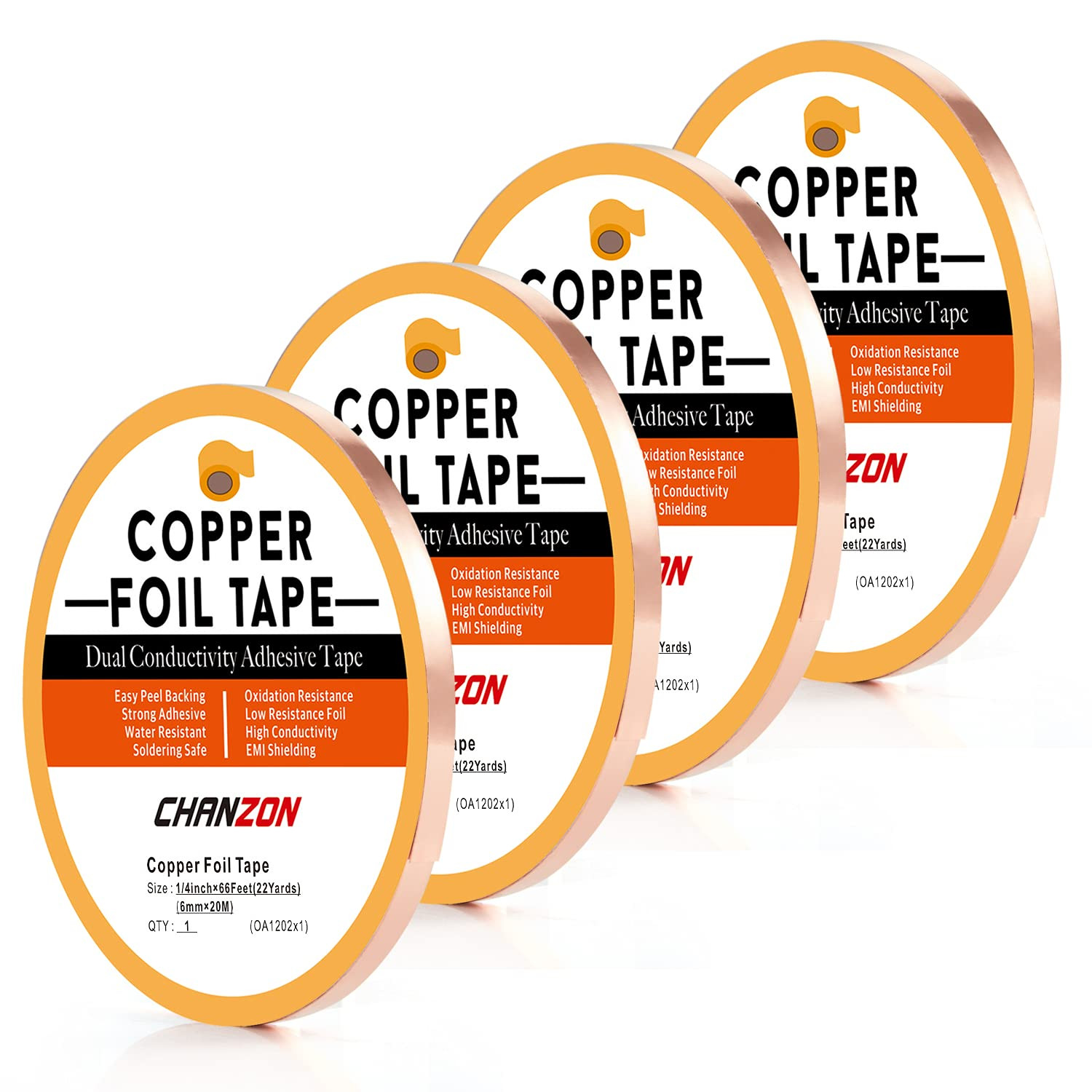 4 Pack Copper Foil Tape 6mm 1/4 inch x 66ft Double Sided Conductive Adhesive for