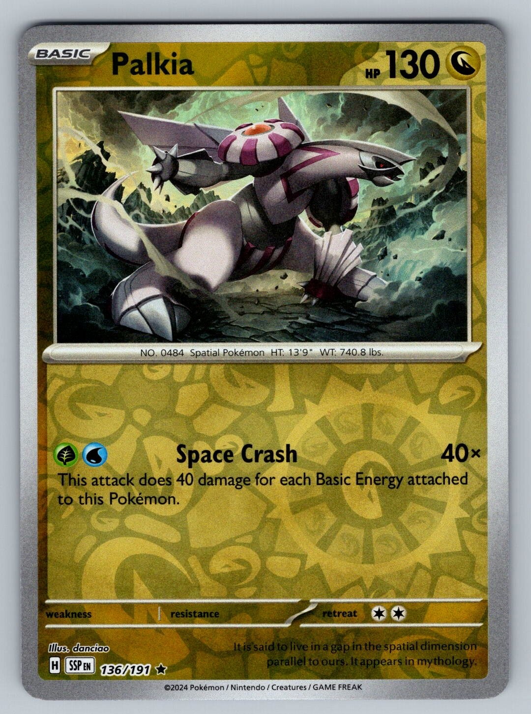 Pokemon TCG Palkia 136/191 2024 Surging Sparks Reverse Holo Rare Card - NM