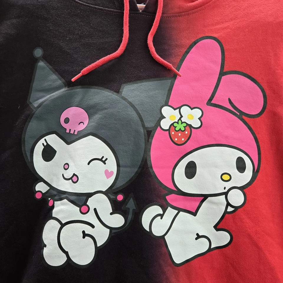 Женская толстовка с капюшоном Sanrio L Цвет красный Цветной блок Разделенный Краситель Kuromi & My Melody Графика - Изображение 4 из 4