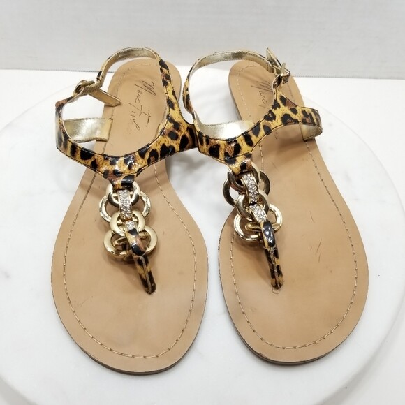 Marc Fisher animal print flat thong sandals Rhinestone Gold bling Cheetah