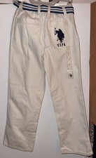 US Polo Assn. Boys Cotton Pants Off White Sz 7. 4 Pockets And Belt NWT