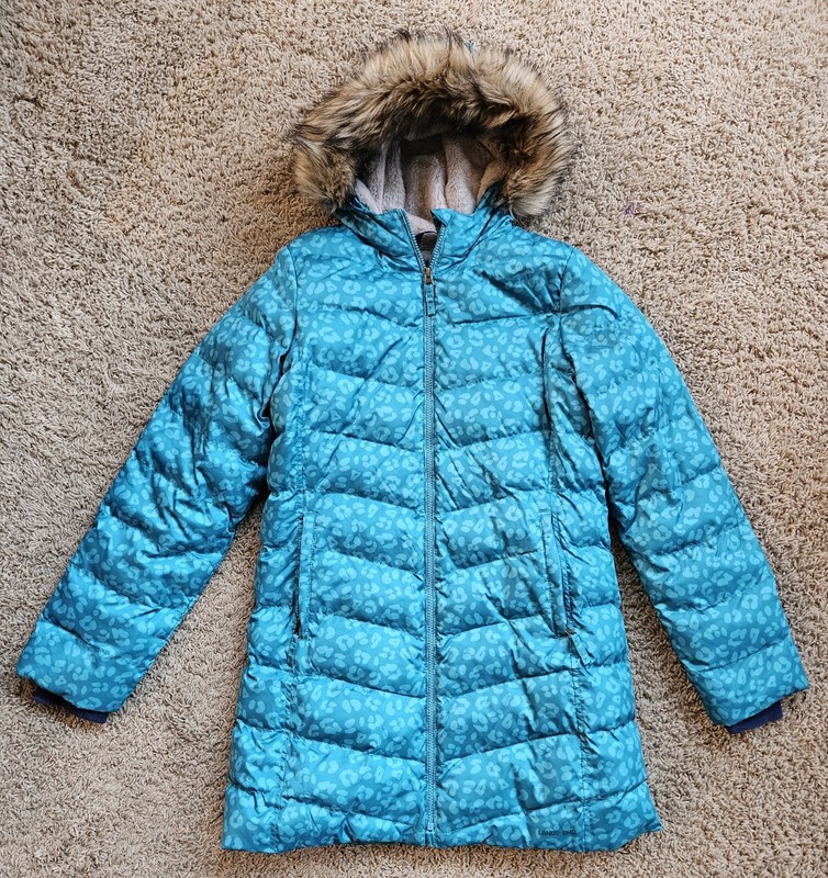 Lands End Winter Fleece Lined Down Alternative Primaloft Long Coat XL 14-16 Teal