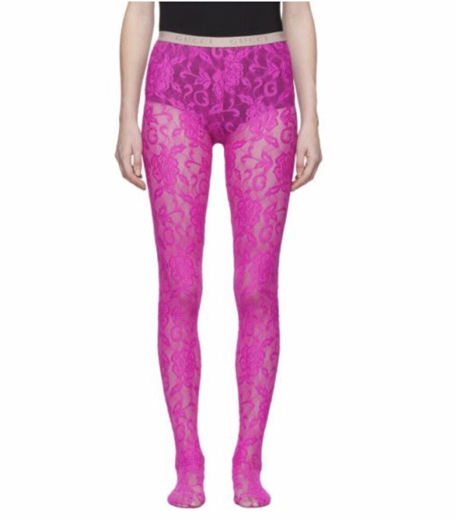 Authentic NWT GUCCI Fuchsia Pink Floral Lace Tights Size M Sold