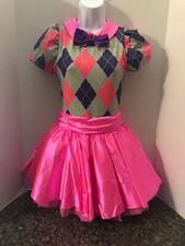 WEISSMAN Preppy Chic Party Dress Argyle Print and Pink Satin Skirt with Sequins