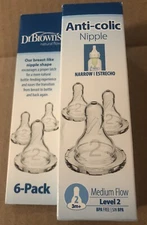 Dr. Brown's Natural Flow Baby Bottle Nipple - Level 2, Medium Flow -6pk -3m+ New