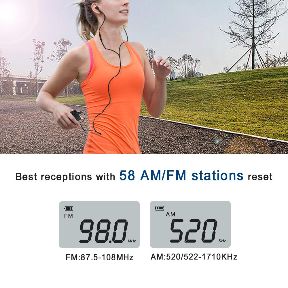 FM/AM Mini Radio Pocket Receiver Portable Digital LCD Stereo Earphone ...