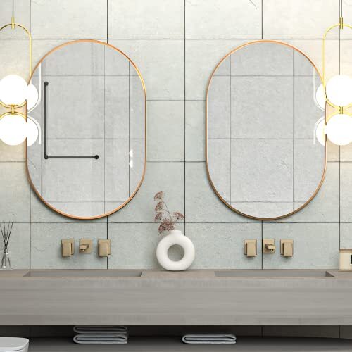 Gold Oval Wall Mirror 20" X 30" Oval Bathroom Mirror Large Vanity Decor