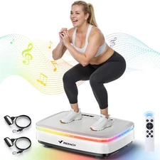 MERACH Vibrating Plate Exercise Machine Bluetooth  2 Tension Ropes LED