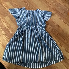 Old Navy  Gray & White Striped Dot V~Neck Flutter Sleeve Elastic Waist Dress XL