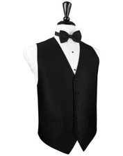 Black Luxury Satin Weave Tuxedo Vest and Pre Tied Bow Tie