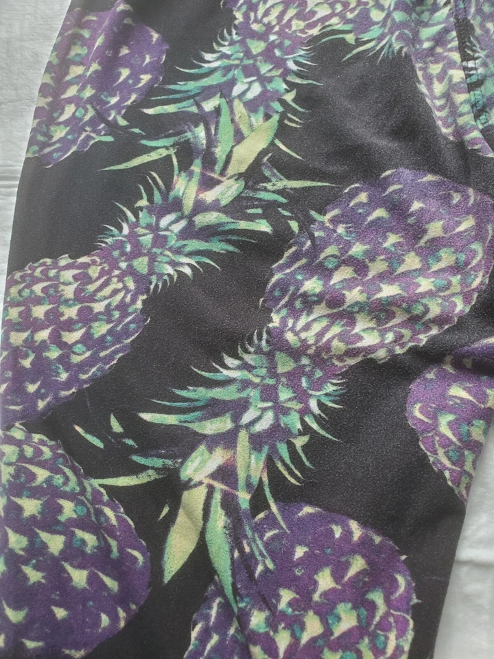 Pantalones Legging Para Mujer/Junior Talla XS Púrpura Verde y Negro Estampado Piña Foto 3 de 4