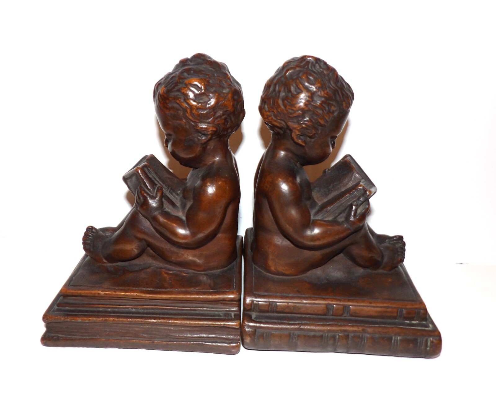 VINTAGE RARE KBW KATHODIAN BRONZE WORKS BRONZE CLAD CHERUB 7" SCULPTURE/BOOKENDS