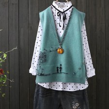 Women Sleeveless Jumper Knit Vest Waistcoat Tank Top V Neck Sweater Pullover