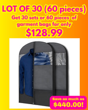 LOT OF 30 2-pack or 60 Pieces 43" Black Garment Bags for Suits  Dresses