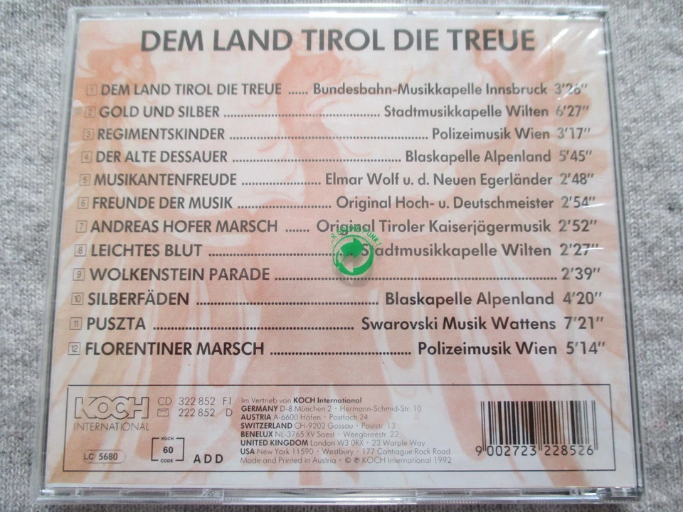 Dem Land Tirol die Treue - Attraktive Blasmusik - CD Neu & OVP RARE - Bild 2 von 2