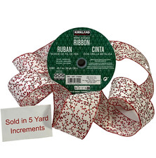 Kirkland Wire Edge Ribbon White Red Berries 5Yards Christmas Decor Gift Bow 2.5"