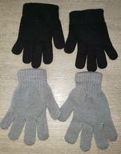 boys girls 2 pair STRETCHY KNIT GLOVES GRAY BLACK one size fits most CLEAN 