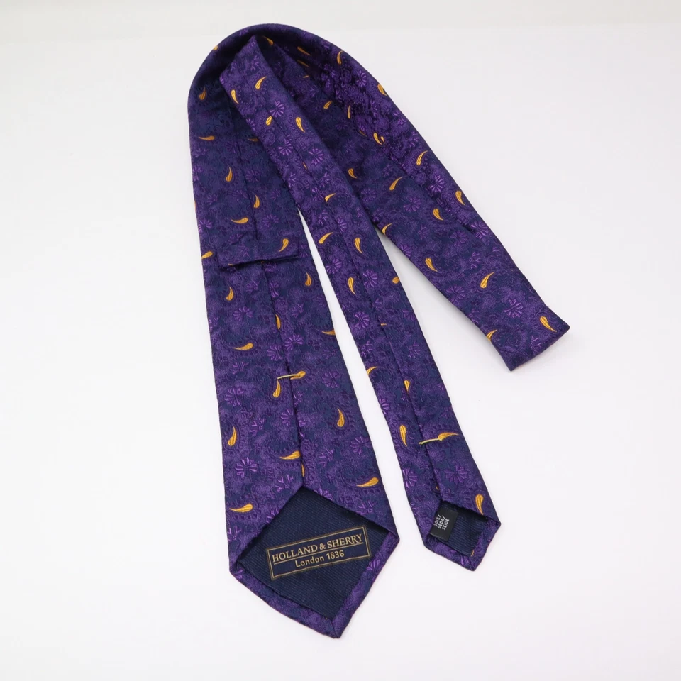 Галстук мужской Holland & Sherry London 100% шелк фиолетовый пейсли тканый сделано в США - Изображение 4 из 4