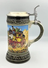 Original Gerzit Gerz W. Germany Horse Draw Carriage Ceramic Lidded Beer Stein