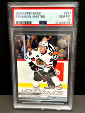 Ethan Del Mastro 2024-25 Upper Deck Young Guns Rookie RC #221 PSA 10 Blackhawks