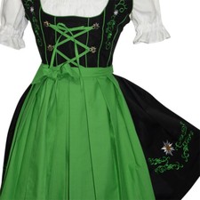 L 16 Black German Dirndl Dress Short Oktoberfest EMBROIDERED Swing Dance 3PC SET