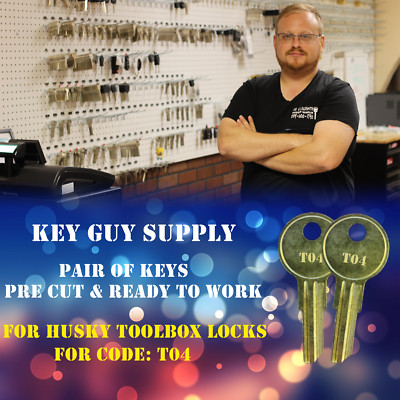 T04 keys. Pair of keys for Husky tool box locks. Pre Cut by licensed locksmith.