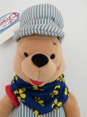 Disney Store Choo Choo Pooh Bear Train Engineer 8 inch 20 cm Plush
