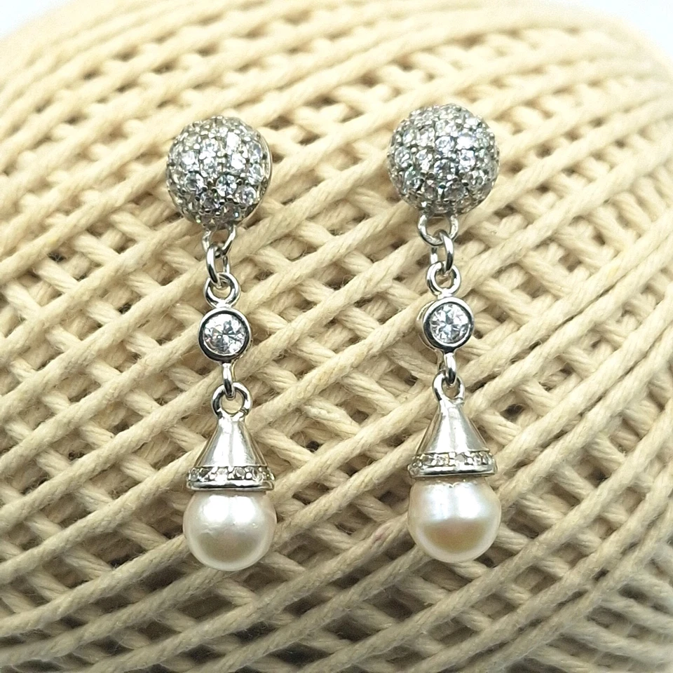 Orecchini Da Donna  Argento 925 Perla 17 MM Australiana Oro Giallo 18 Kt ZIRCONI - Immagine 2 di 4