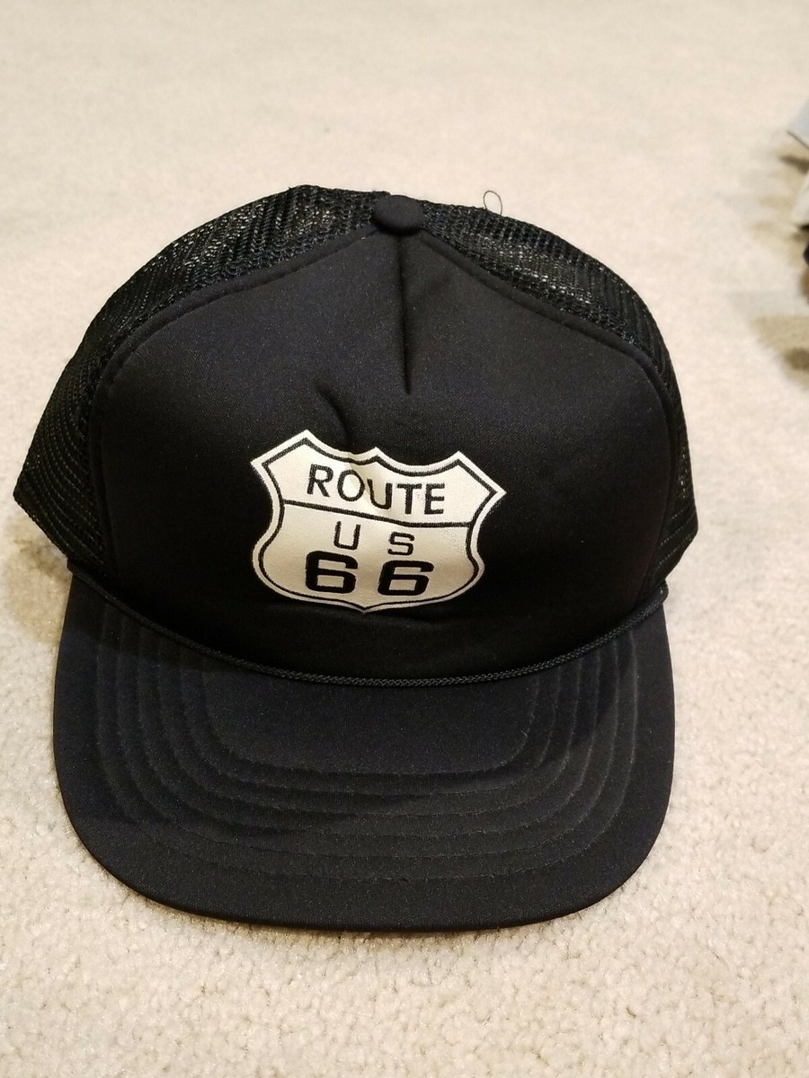 Vintage Route 66 Highway Black Mesh Trucker Hat Cap Snapback Vintage Route 66 Highway Black Mesh Trucker Hat Cap Snapback