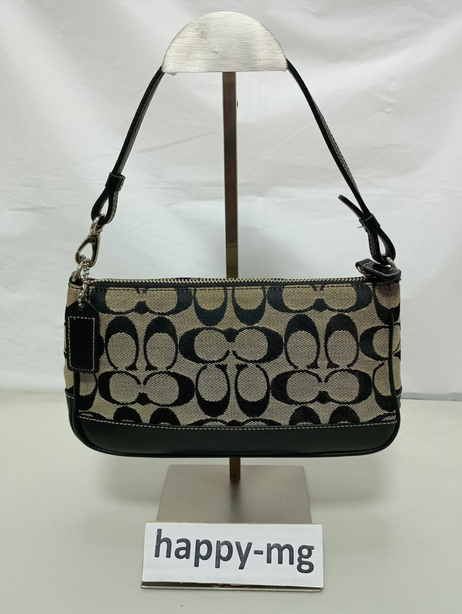 Coach 6094 Signature Demi mini Pouch Bag Canvas Leather Black Used