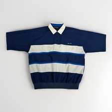 Vintage Pierre Cardin Boxy Striped Polo Shirt Blue White Knit Hem Large