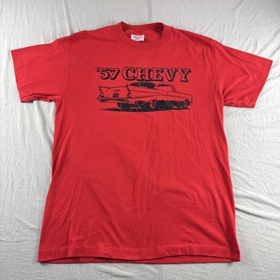 Vintage Selec-T Tee Jays L Red  57 Chevy  87 Airwaves 80s Single Stitch USA Made