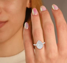 0.88 Ct Pear & Round Lab Grown Diamond Double Teardrop Engagement Ring 14K WG