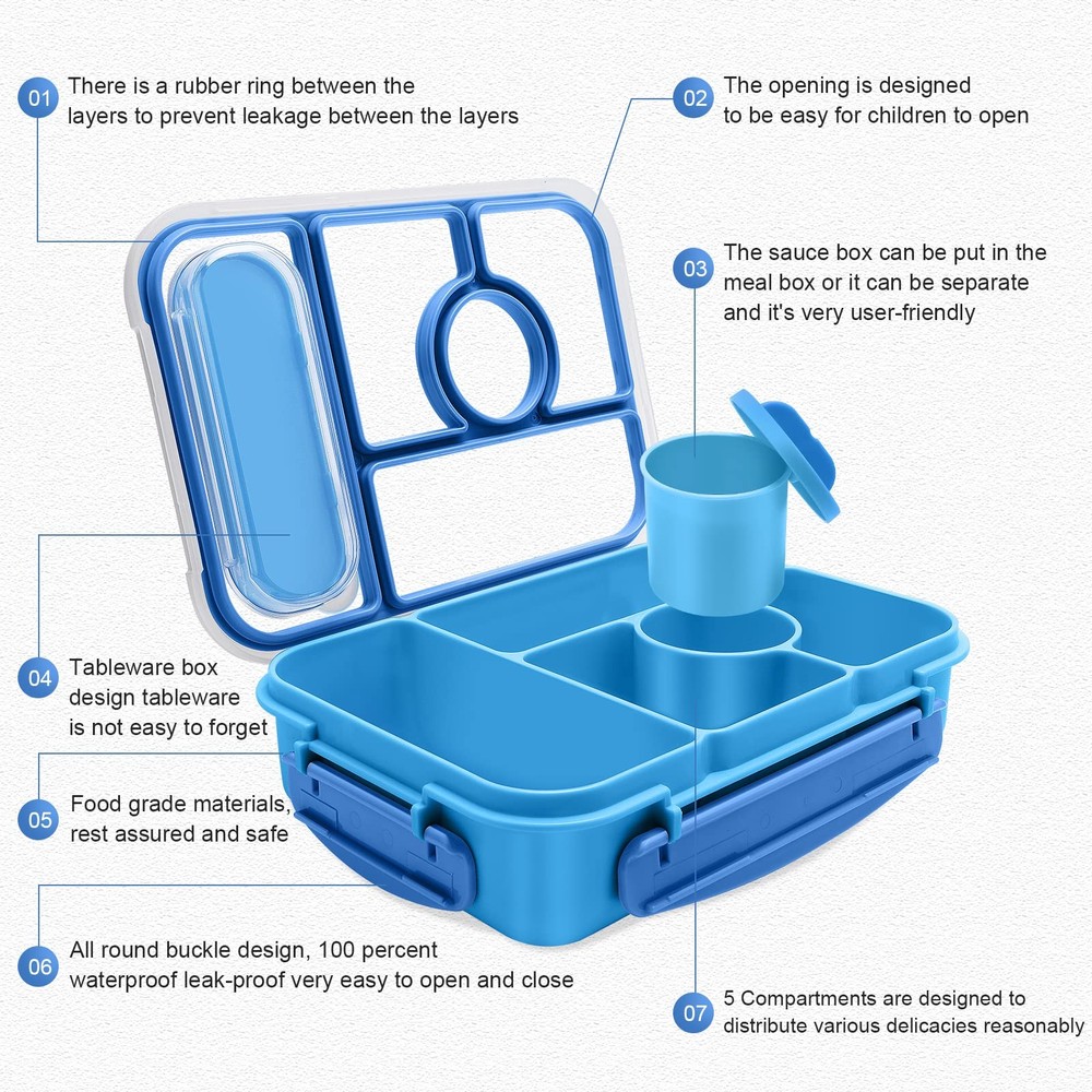 Bento Lunch Box for Adults and Kids with 5 Compartments