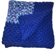 BEAUTIFUL NEW HANDMADE CROCHET BABY BLANKET/AFGHAN ROYAL BLUE/MULTI