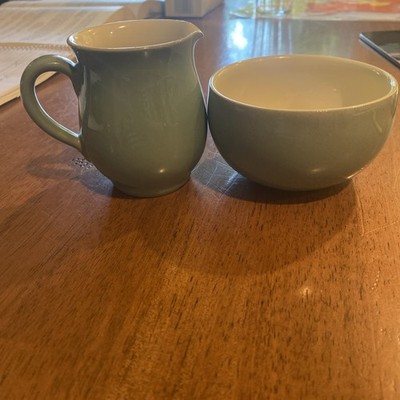 Vintage British Denby Manor Green Honey Sugar Bowl & 1/4 pint creamer Stoneware