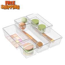 6 Pack Clear Acrylic Drawer Organizer Trays for Makeup Kitchen Office Storage