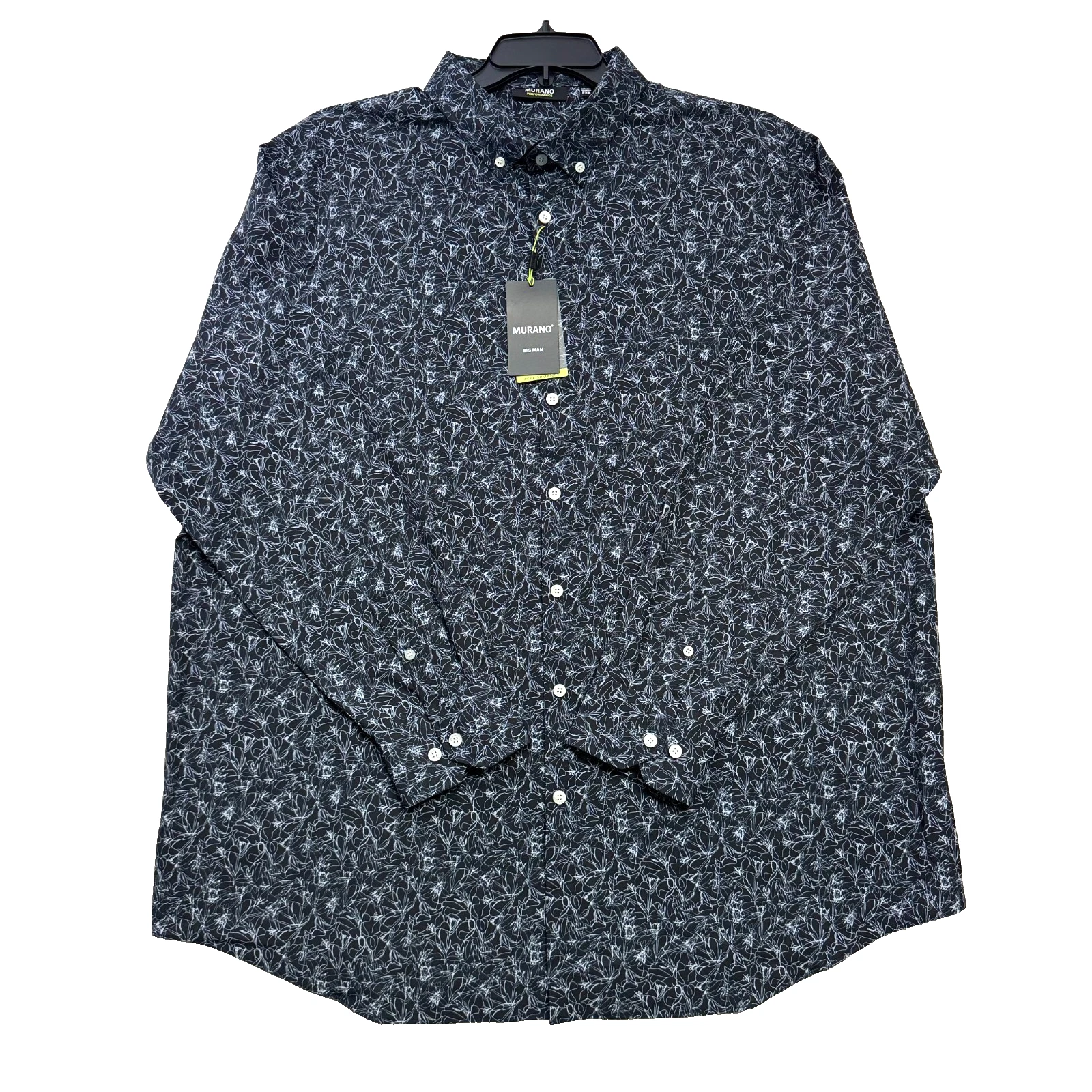 Murano Performance Mens Big Floral Print Stretch Long Sleeve Woven Shirt 2XB NWT