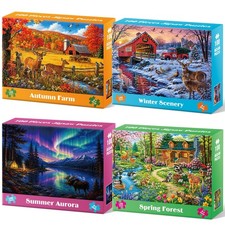 4 Pack Four Seasons Wildlife 100 Piece Jigsaw Puzzles