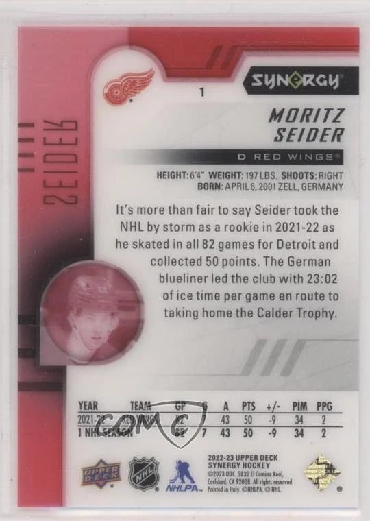 2022-23 Upper Deck Synergy Red Moritz Seider #1 - Image 2 of 2