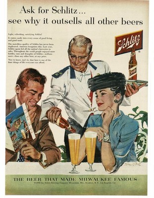 1956 Schlitz Beer couple at fancy restaurant art Vintage Print Ad