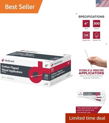 6'' Cotton-Tipped Wood Applicators   200 Sterile Cotton-Tipped Applicators for...