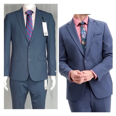 Bar III 2Pc 38R Blue Suit Slim Fit Wool Stretch Jacket Blazer 30/32 Pant New NWT - Image 1 of 4