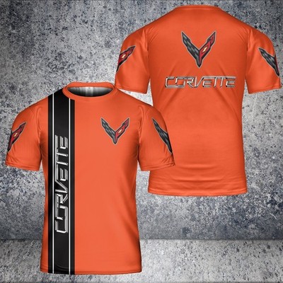 Custom Name - Men's Corvette C8 Logo Orange - All Size