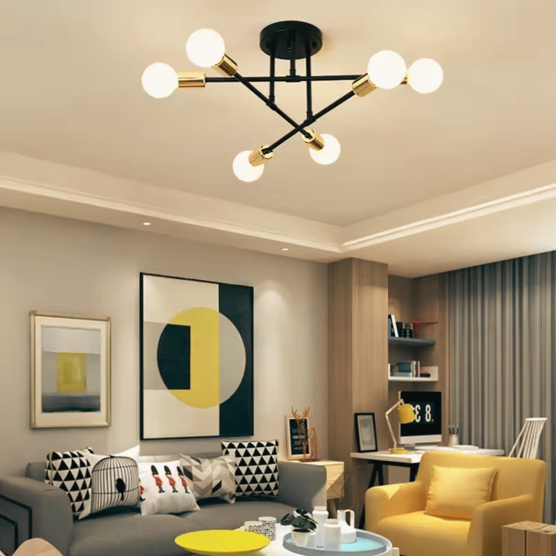 Lustre suspension LED salon et luminaire de plafond chic couleur or et noir 24W